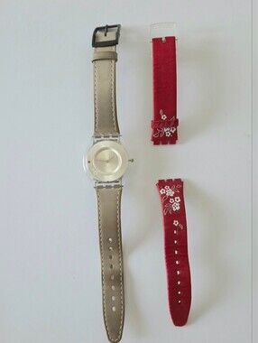Swatch Skin Watch with Interchangeable Red Chinese Garden Strap